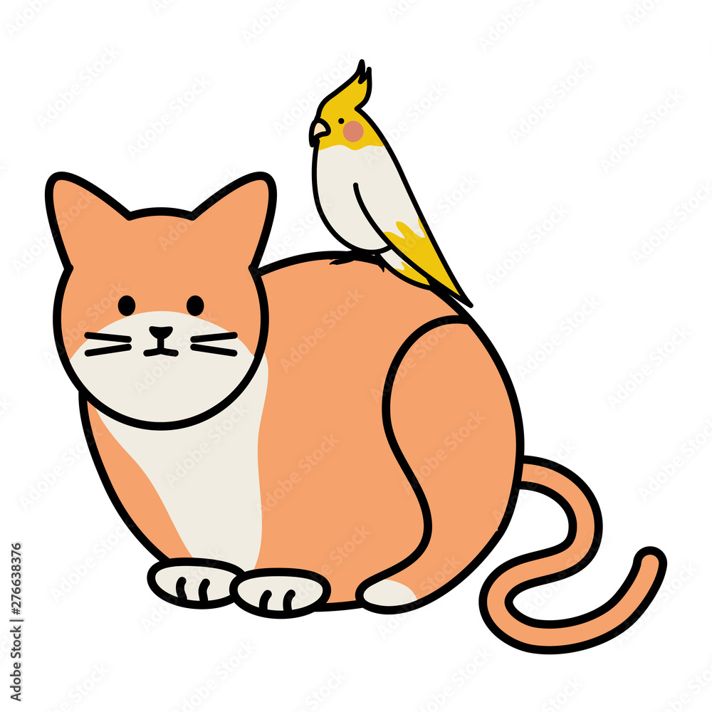 Obraz premium cute cat and bird mascots adorables characters
