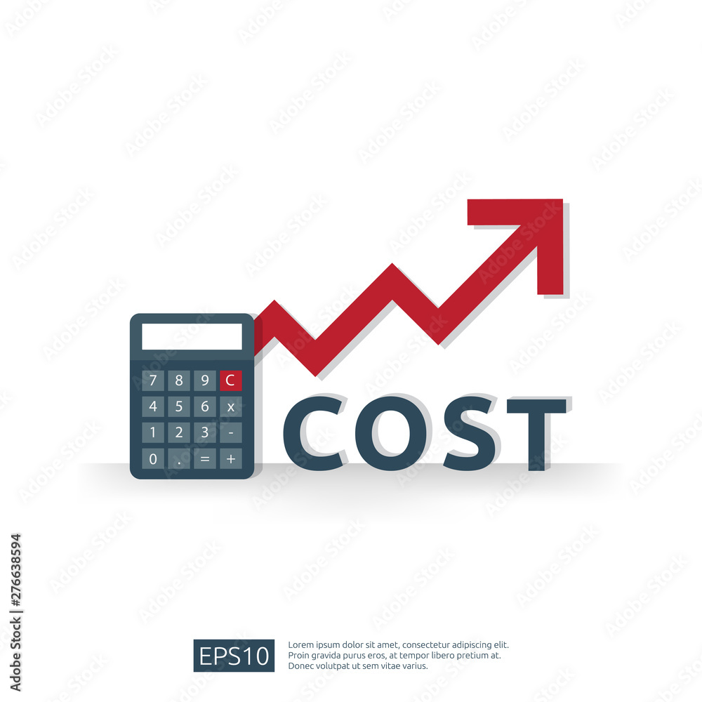 cost fee spending increase with red arrow rising up growth diagram.  business cash reduction concept. investment growth progress with calculator  element in flat design vector illustration vector de Stock | Adobe Stock