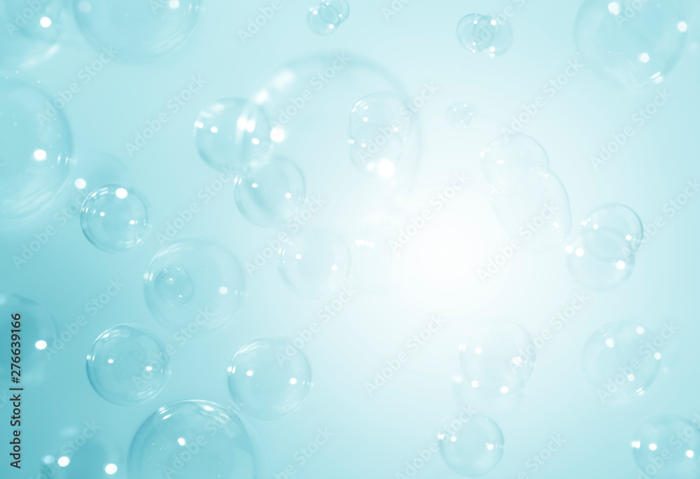 Blue soap bubbles background.