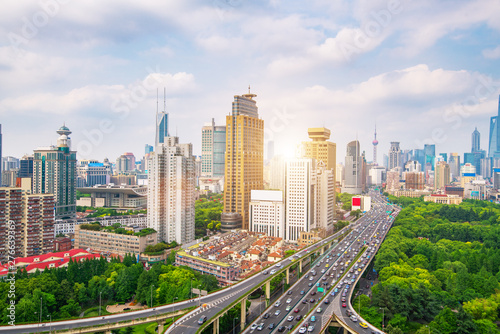 Canvas Print bird view of Shanghai city at night