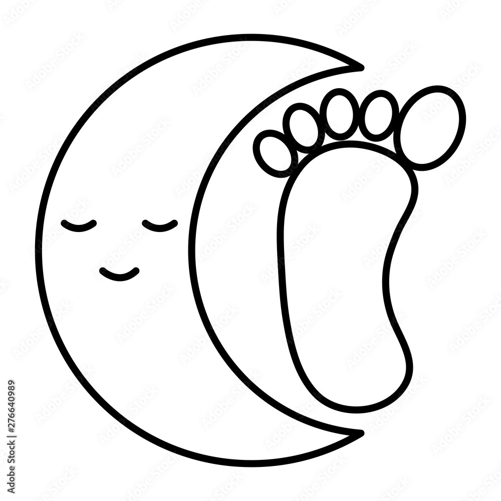 baby foot print with moon kawaii character baby foot print with moon kawaii character
