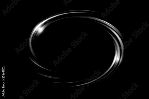 Glowing white circle with light ring on black backdrop, abstract background