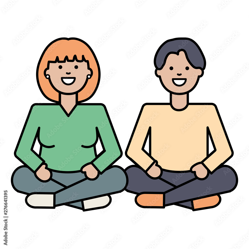 young lovers couple with lotus position characters young lovers couple with lotus position characters