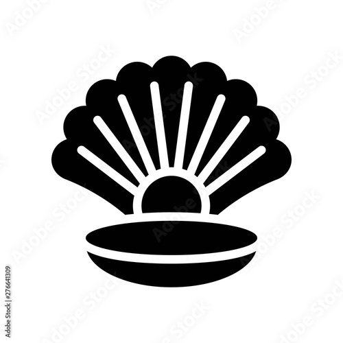 Seashell with pearl vector, tropical related solid style icon