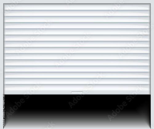 Rolling shutter door. Roller garage metal gate. Electric roll white window background shutter