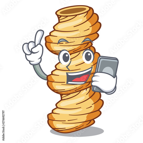 With phone cellentani pasta isolated in the mascot