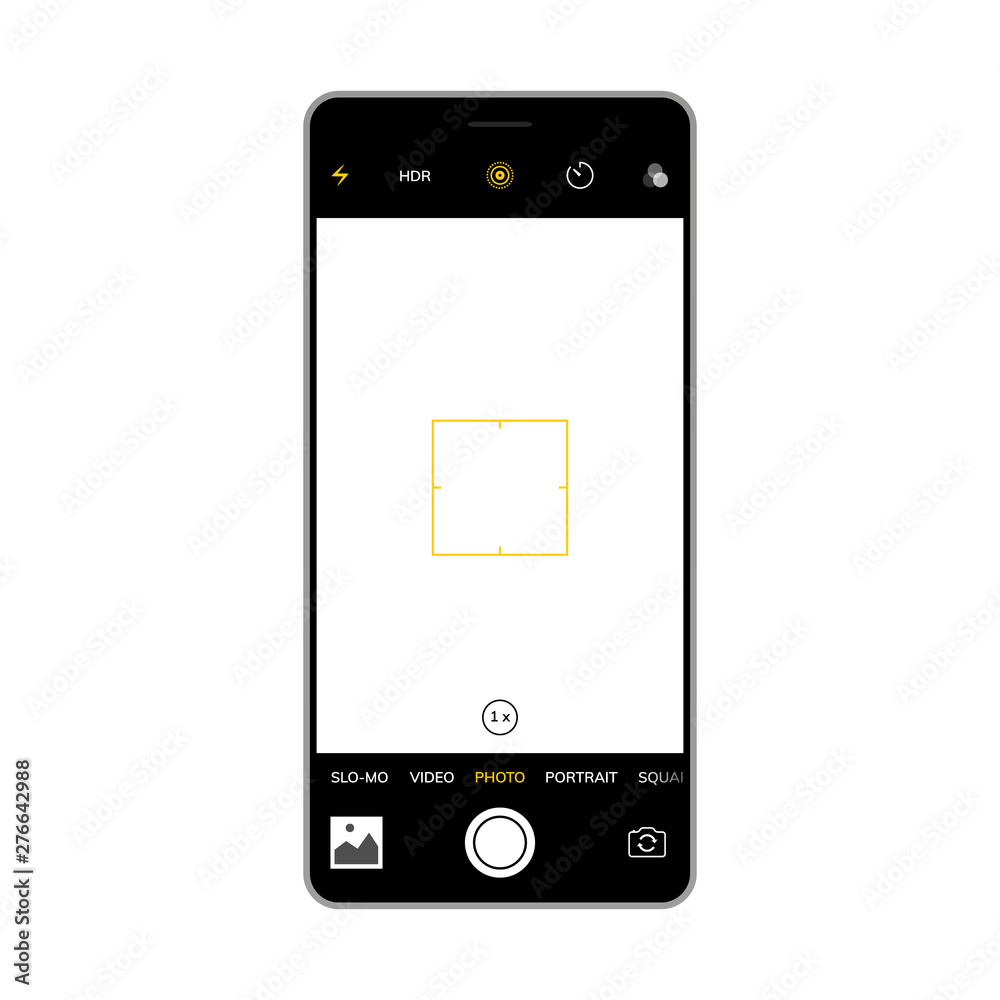 Camera screen phone mobile interface app. Smartphone photo viewfinder ui template design