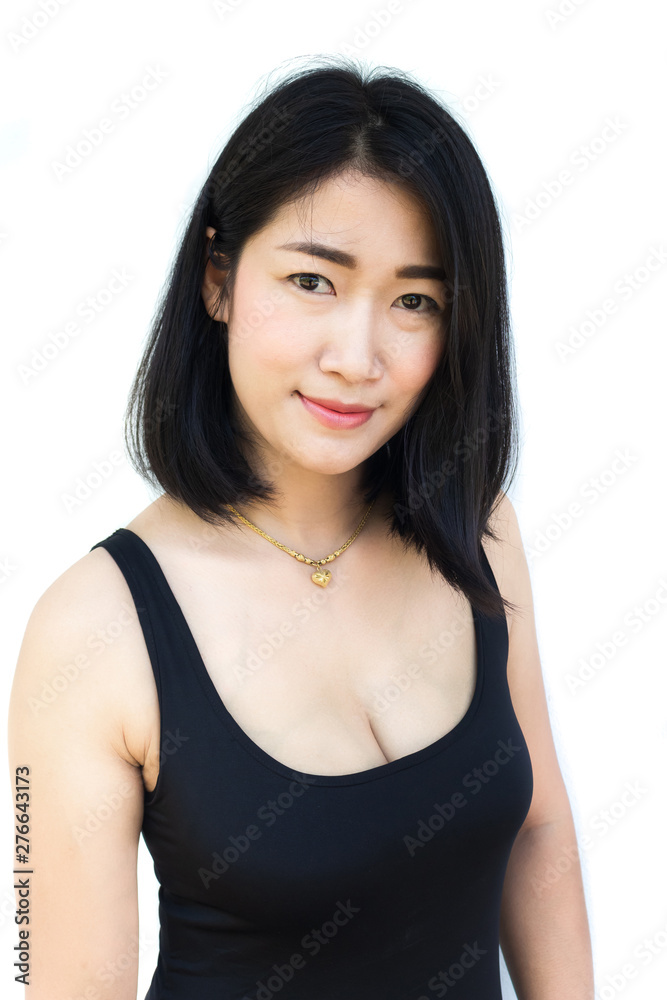 Portrait of a beautiful asian young woman in black shirt Portrait of a beautiful asian young woman in black shirt
