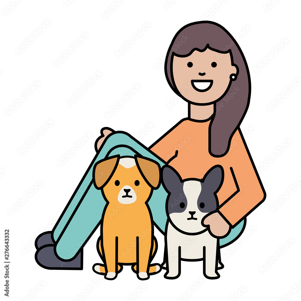 young woman with little dogs adorables mascots young woman with little dogs adorables mascots