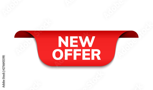 New offer ribbon vector banner. Red promotion label bew offer price tag label for advertising