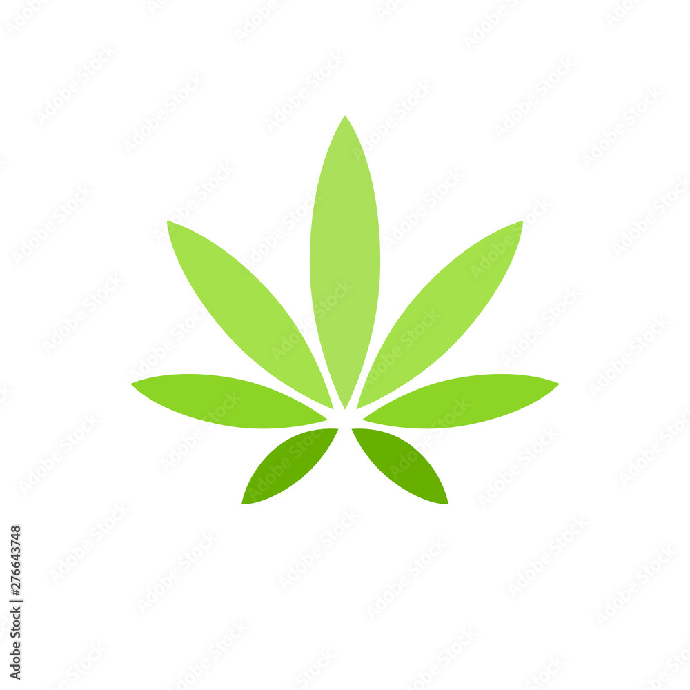 Cannabis leaf on white background logo. Illegal drug natural plant to smoke. Marijuana herbal narcotic cannabis