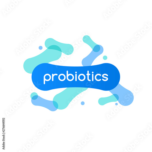 Probiotic bacteria logo. Bifidobacteria lactobacillus gut acidophilus. Lactic prebiotic healthy flora care