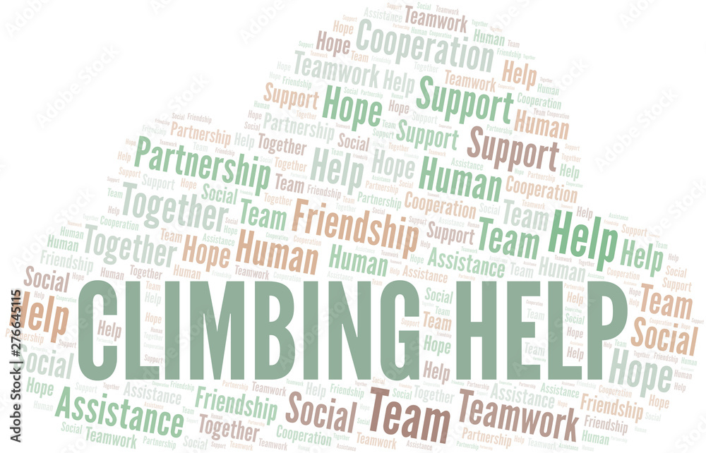 Fototapeta premium Climbing Help word cloud. Vector made with text only.