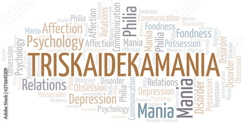 Triskaidekamania word cloud. Type of mania, made with text only.