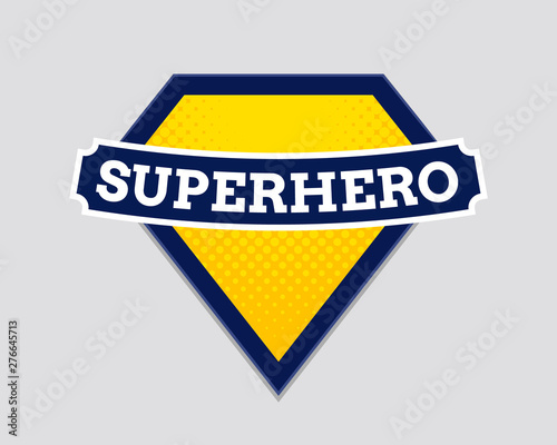Superhero vector badge logo. Super hero shield man icon symbol of power