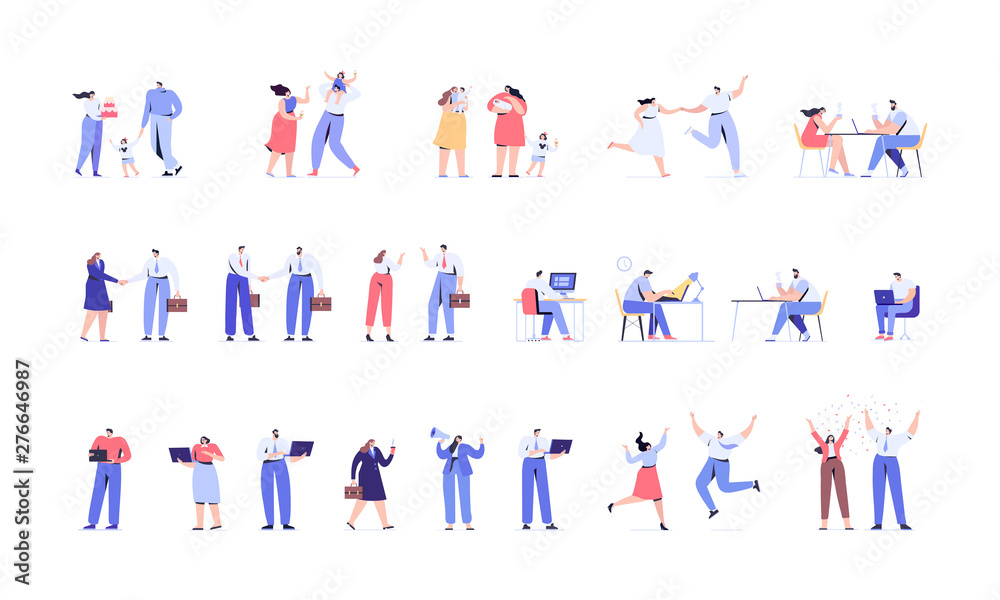 Men and women kit. Young people vector set. Crowd. Different people. Flat vector characters isolated on white background.	