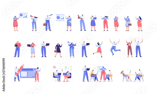 Business People vector set. Business team. Teamwork  brainstorming. Success. Men and women. Flat vector characters isolated on white. 