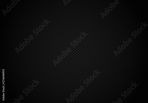Hexagon dark background. Black honeycomb abstract metal grid pattern technology wallpaper