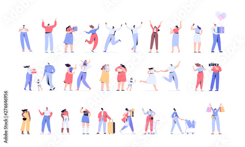 Men and women kit. Young people vector set. Crowd. Different people. Flat vector characters isolated on white background.	