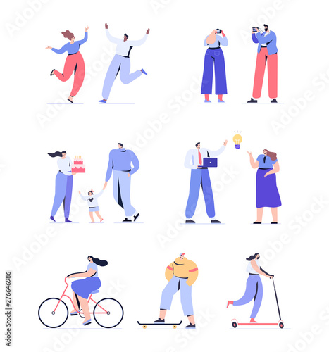 Men and women kit. Young people vector set. Crowd. Different people. Flat vector characters isolated on white background.	