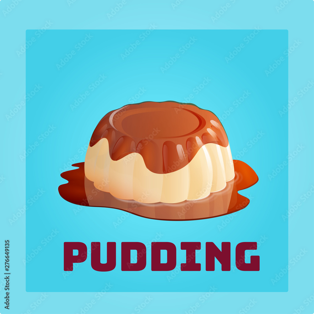 Homemade vanilla pudding. Custard jelly dessert on blue background. Vector illustration. Homemade vanilla pudding. Custard jelly dessert on blue background. Vector illustration.