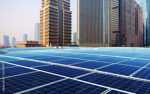 Photography Green energy and sustainable development of solar energy with Shanghai bund pano