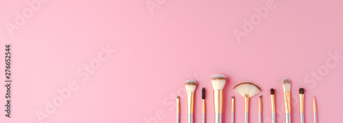Makeup brushes with copyspace. Flat lay