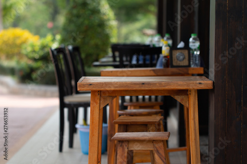 Wooden table in noodle shop in Thailand