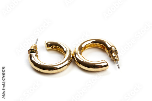 golden earrings isolated on white background - Image