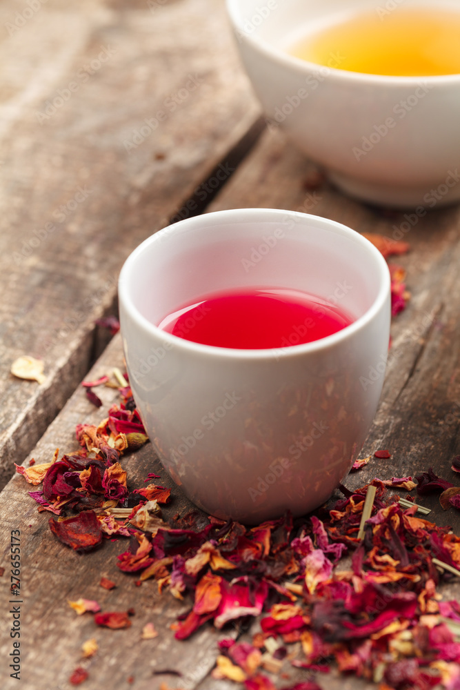 herbal tea in cups on a wooden background herbal tea in cups on a wooden background