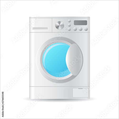 Vector Vector realistic automatic washing-machine with front-loading clothes isolated on white background. 3D illustration.