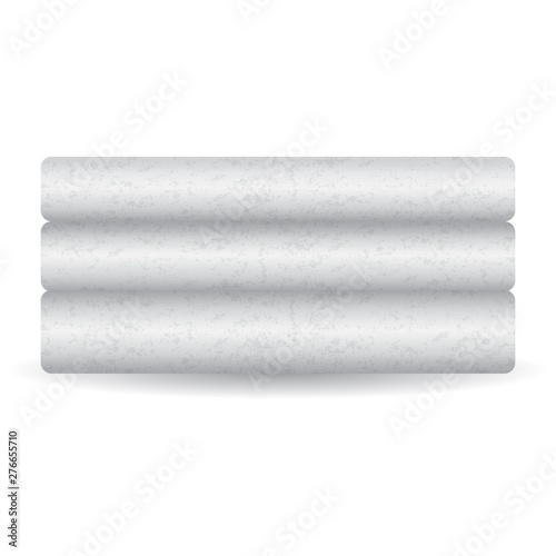 Vector pile of white towels with terry structure isolated on background. 3D realistic illustration.