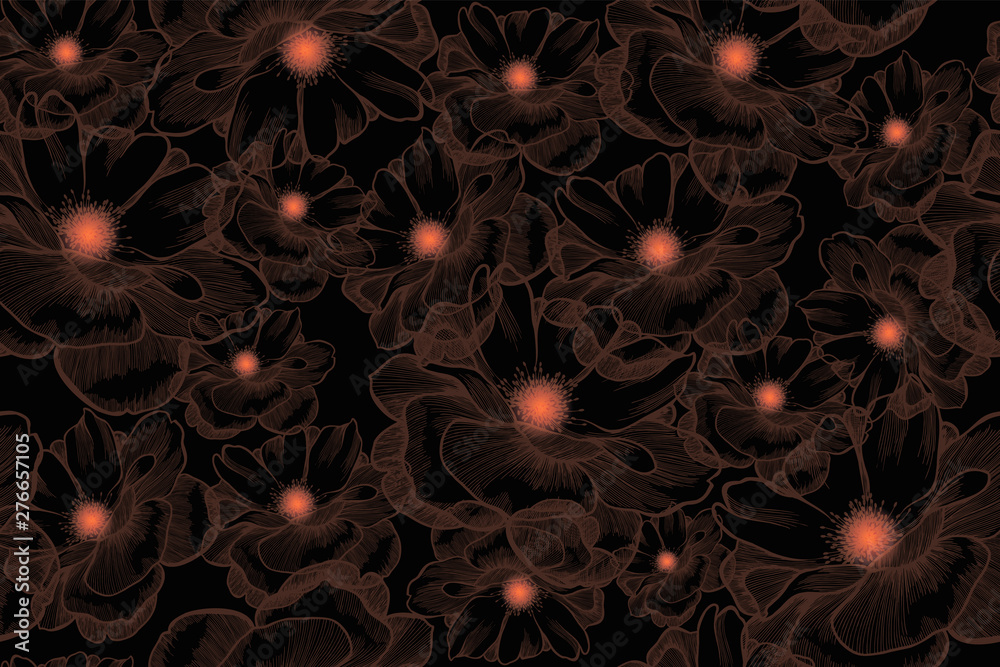 custom made wallpaper toronto digitalFlower rose, seamless pattern. Hand-drawn, vector illustration.