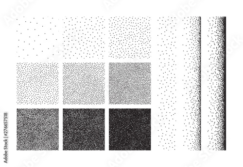 Set of half tone dot background, seamless pattern. Hand made stipple effect. Vector illustration isolated on white photo