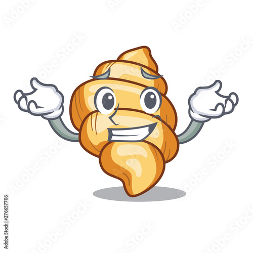 Grinning gnocchi pasta above wooden cartoon table