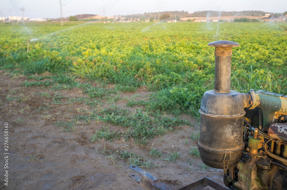 Obraz premium Water pump with diesel engine using sprinklers system