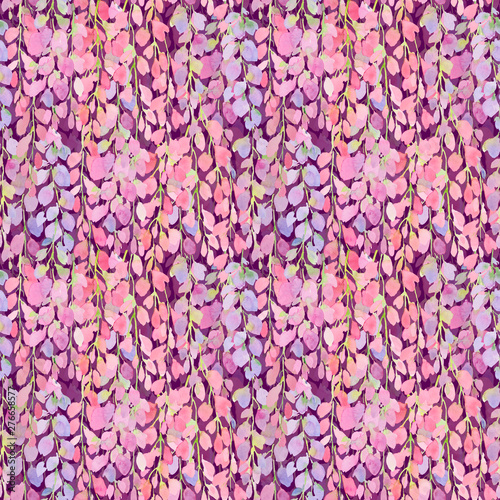 Fototapeta Naklejka Na Ścianę i Meble -  wisteria flowers pink seamless pattern, watercolor illustration