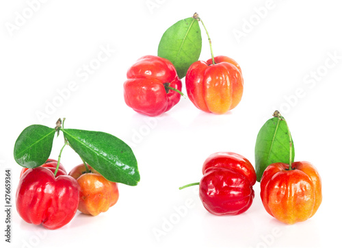 Fresh Barbados cherry on white background  Isolated fruit object