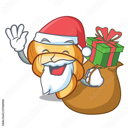 Santa with gift pasta gnocchi on the a cartoon