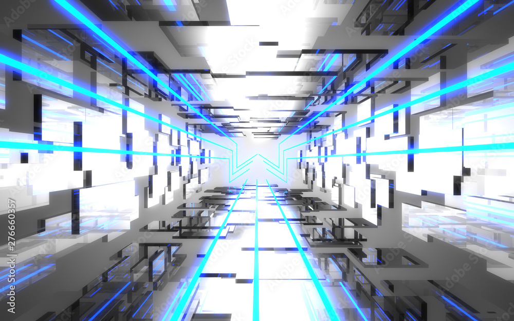 Obraz premium 3d abstract tunnel with neon light. 3d illustration