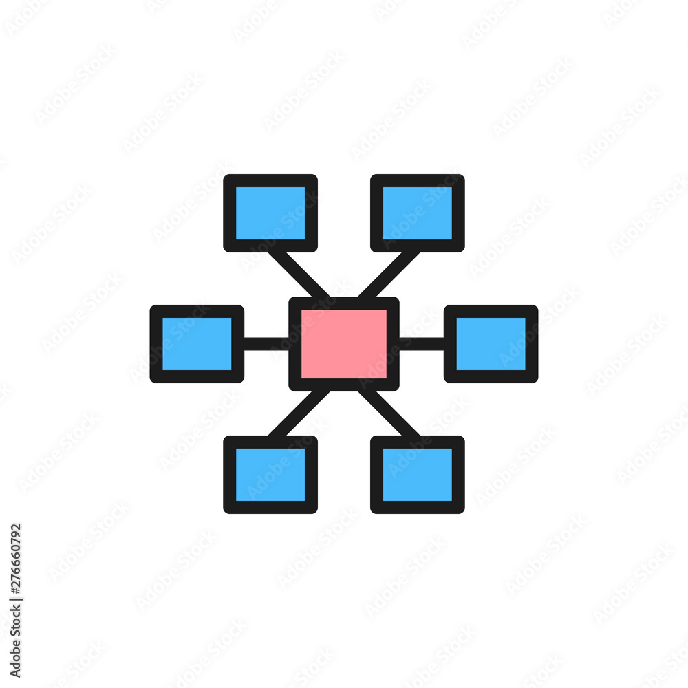 Connections, hierarchy flat color icon. Isolated on white background