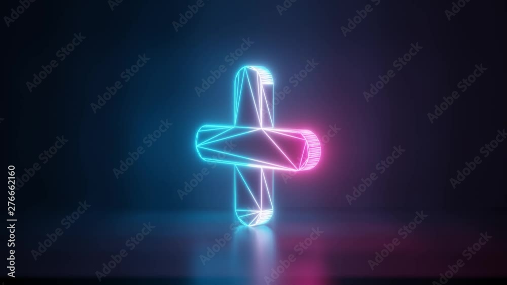 3d rendering glowing blue purple neon laser light with wireframe symbol of plus with rounded corner in empty space corner seamless fade animation 3d rendering glowing blue purple neon laser light with wireframe symbol of plus with rounded corner in empty space corner seamless fade animation