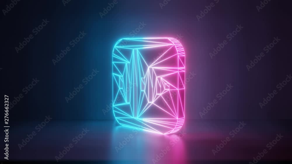 3d rendering glowing blue purple neon laser light with wireframe icon of voice memos app in iOS style in empty space corner seamless fade animation