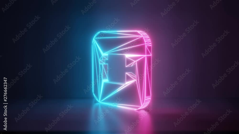 3d rendering glowing blue purple neon laser light with wireframe icon of camera app on iOS style in empty space corner seamless fade animation 3d rendering glowing blue purple neon laser light with wireframe icon of camera app on iOS style in empty space corner seamless fade animation