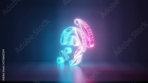 3d rendering glowing blue purple neon laser light with wireframe symbol of assistive listening systems with ear and sound waves in empty space corner seamless fade animation