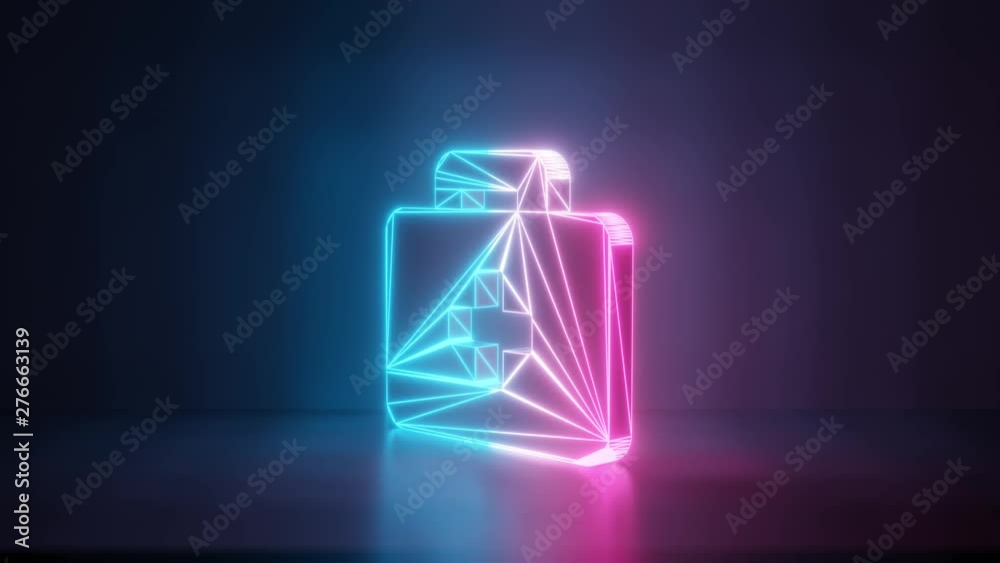 3d rendering glowing blue purple neon laser light with wireframe symbol of medical briefcase with cross  in empty space corner seamless fade animation