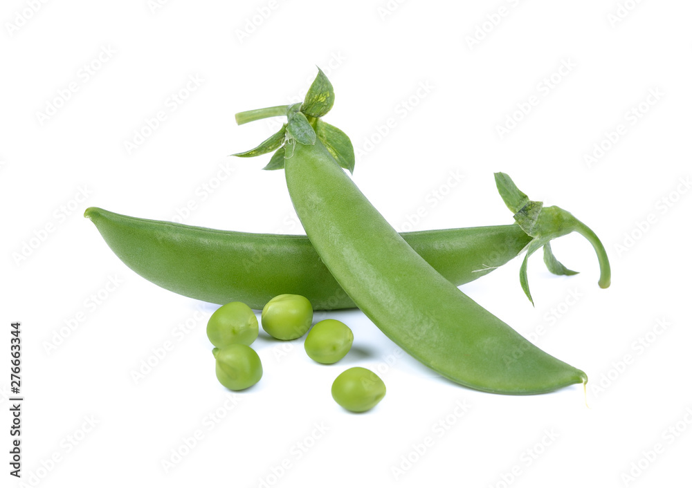 Fresh green peas isolated on white background
