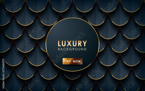 Luxury black background. Realistic overlap layers with golden list and golden glitters.
