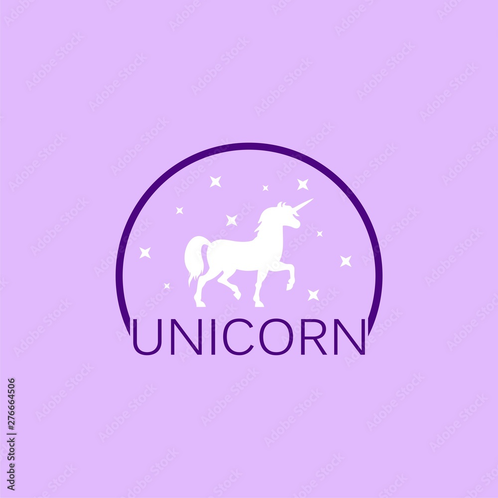 Flat cartoon white unicorn isolated on pink background Flat cartoon white unicorn isolated on pink background