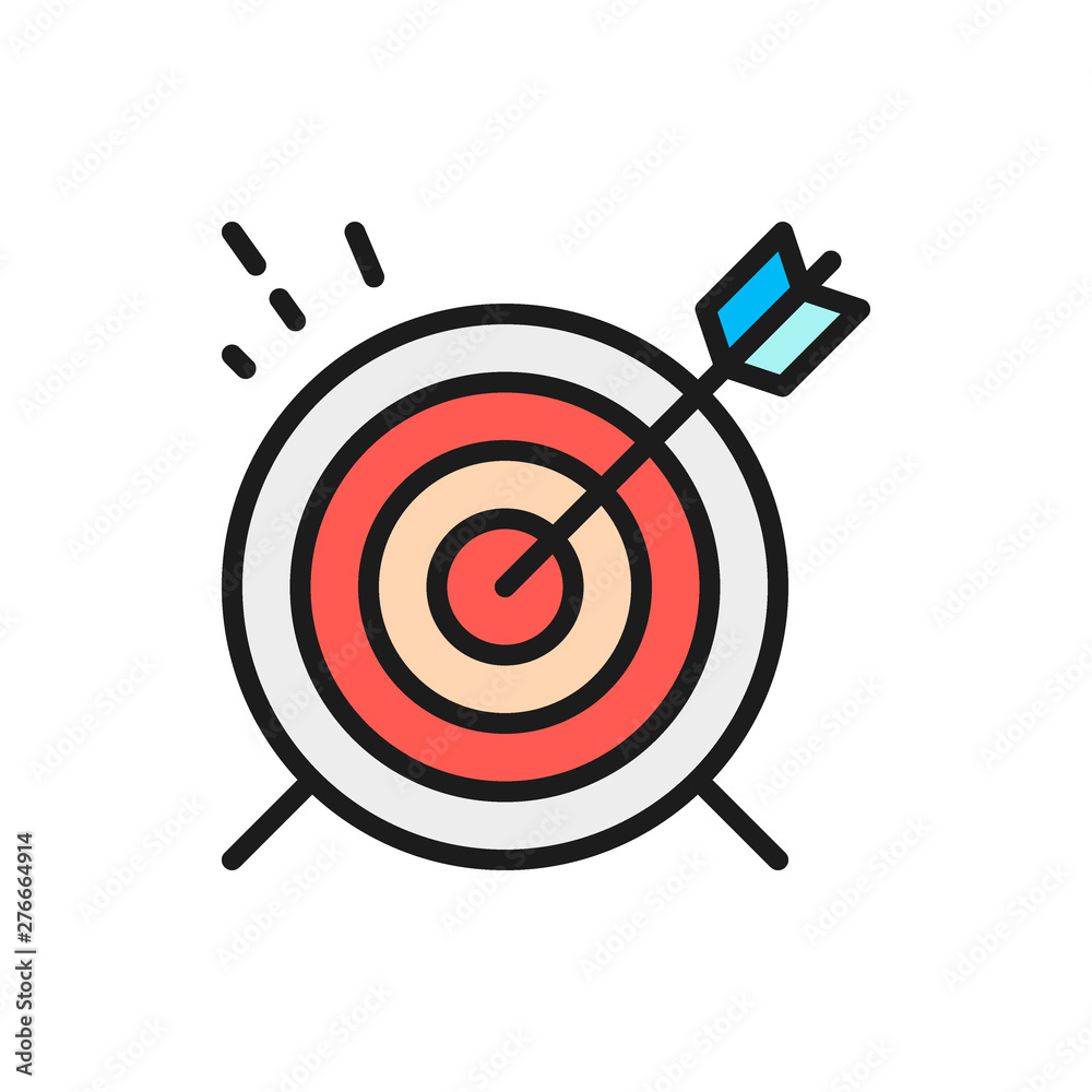 Vector target, goal flat color line icon.